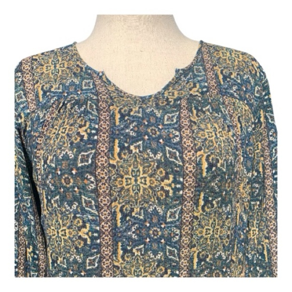 Sonoma Blue Gold Long Sleeve Mini Dress Abstract Print Lightweight Size Large - Picture 4 of 13